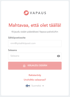 Vapaus app start registration FI